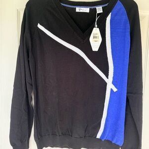 Women's V-Neck Black Sweater with Blue Accent from the Greg Norman Collection